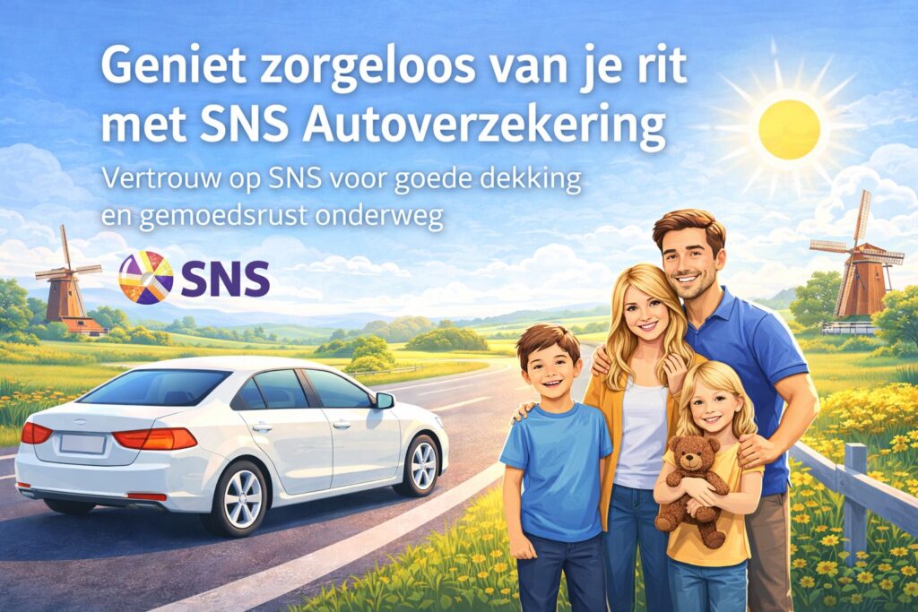 Gezin naast een auto op een zonnige landweg met SNS Autoverzekering voor zorgeloos rijden.