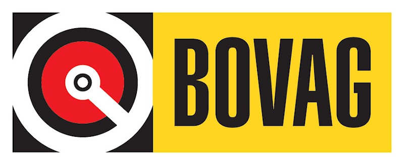Het iconische BOVAG-logo met een zwart-geel kleurenschema.