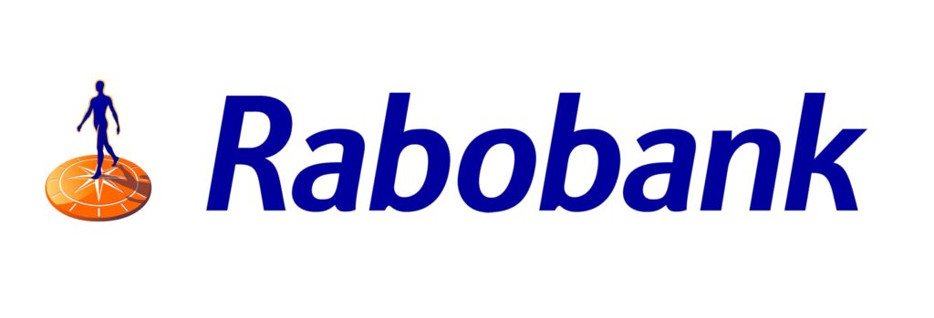Het logo van Rabobank met het iconische oranje silhouet van een wandelaar.