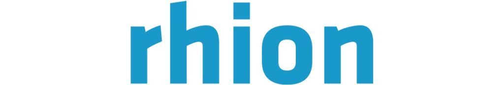 Het logo van Rhion in moderne typografie op een neutrale achtergrond.