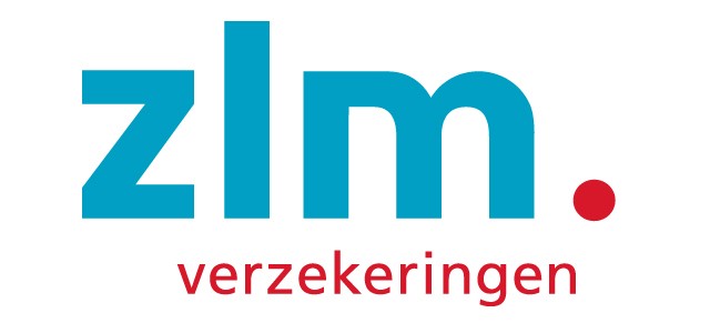 Het logo van ZLM Verzekeringen in blauw en groen met een dynamisch ontwerp.