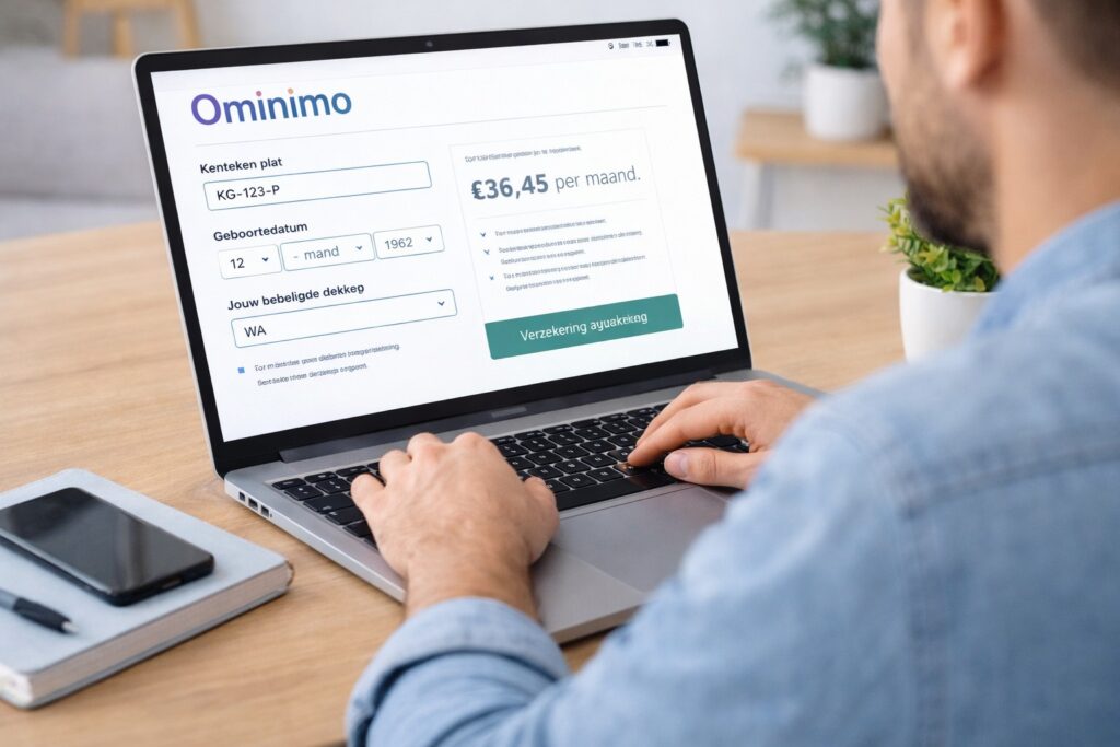 Man vult online formulier in voor minimale autoverzekering.