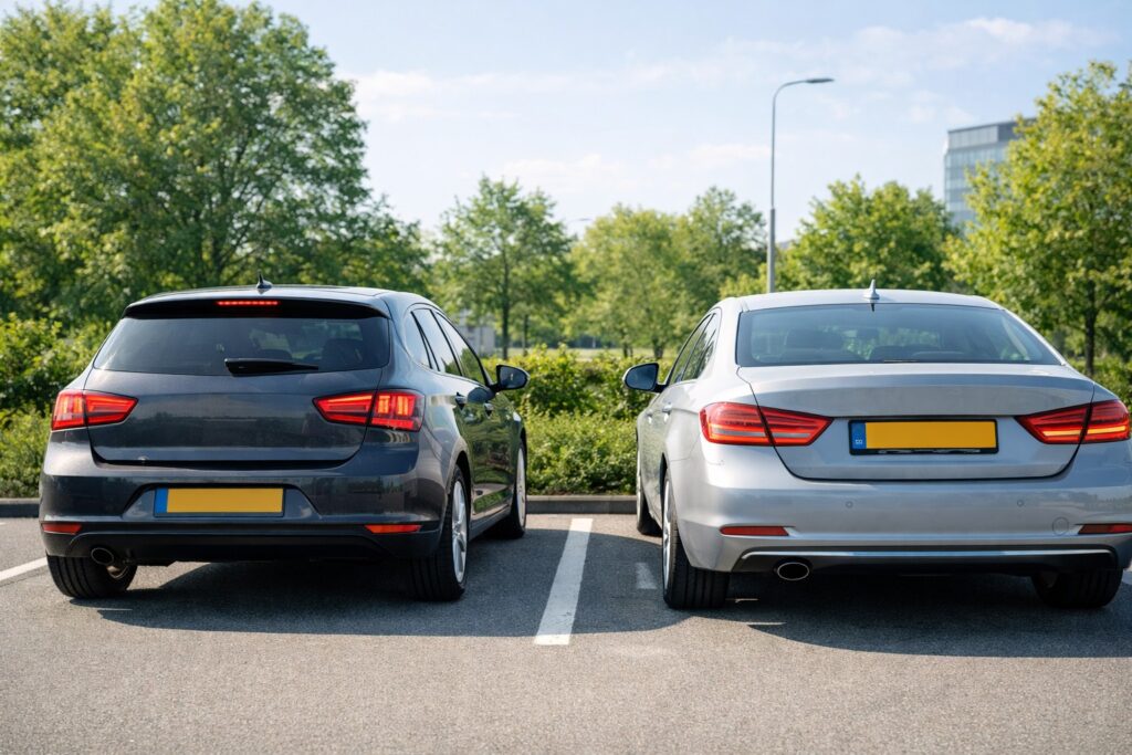 Twee auto's naast elkaar, klaar voor een verzekeringsoffertevergelijking.