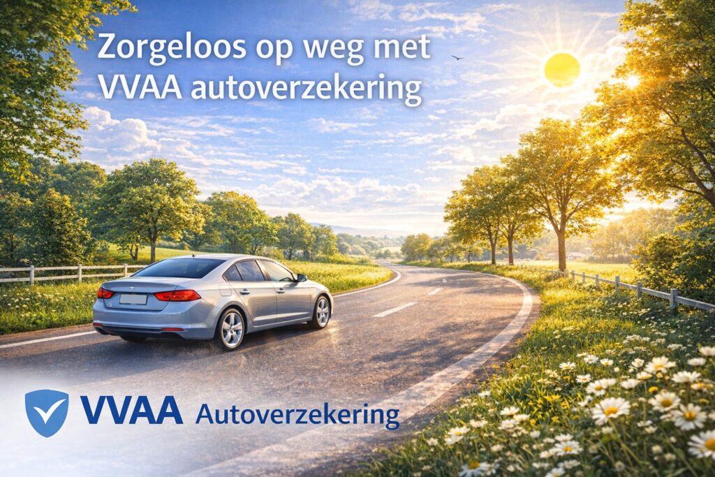 Auto rijdt veilig op een zonnige dag, verwijzend naar VVAA autoverzekering.