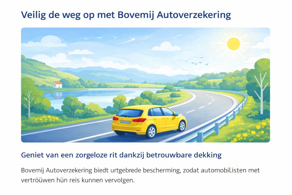Een auto rijdt veilig door een schilderachtig landschap.