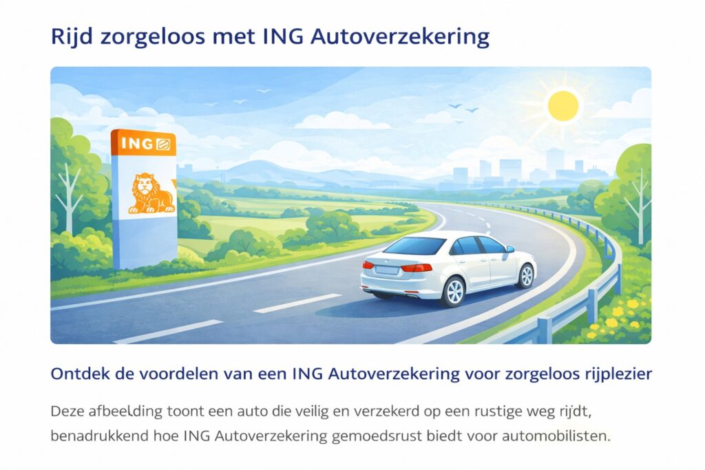 Een auto op een rustige weg, verzekerd bij ING Autoverzekering.