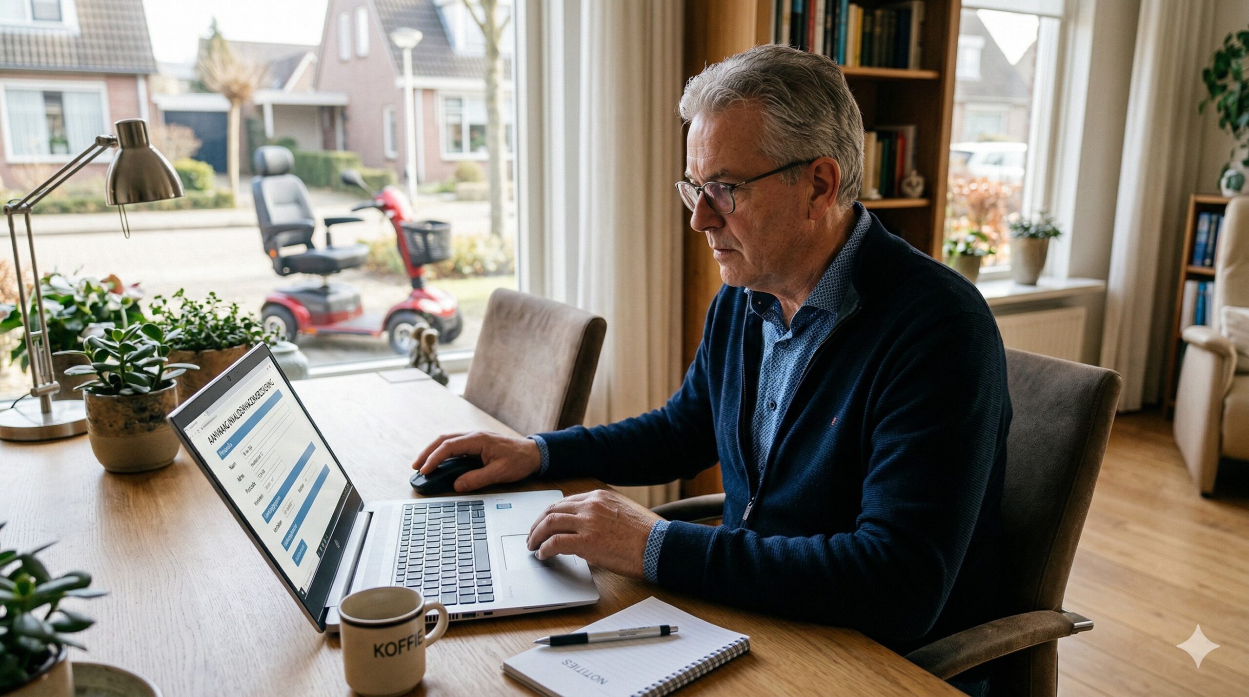 Een gesloten gehandicaptenvoertuig (Canta) netjes geparkeerd voor een woning.