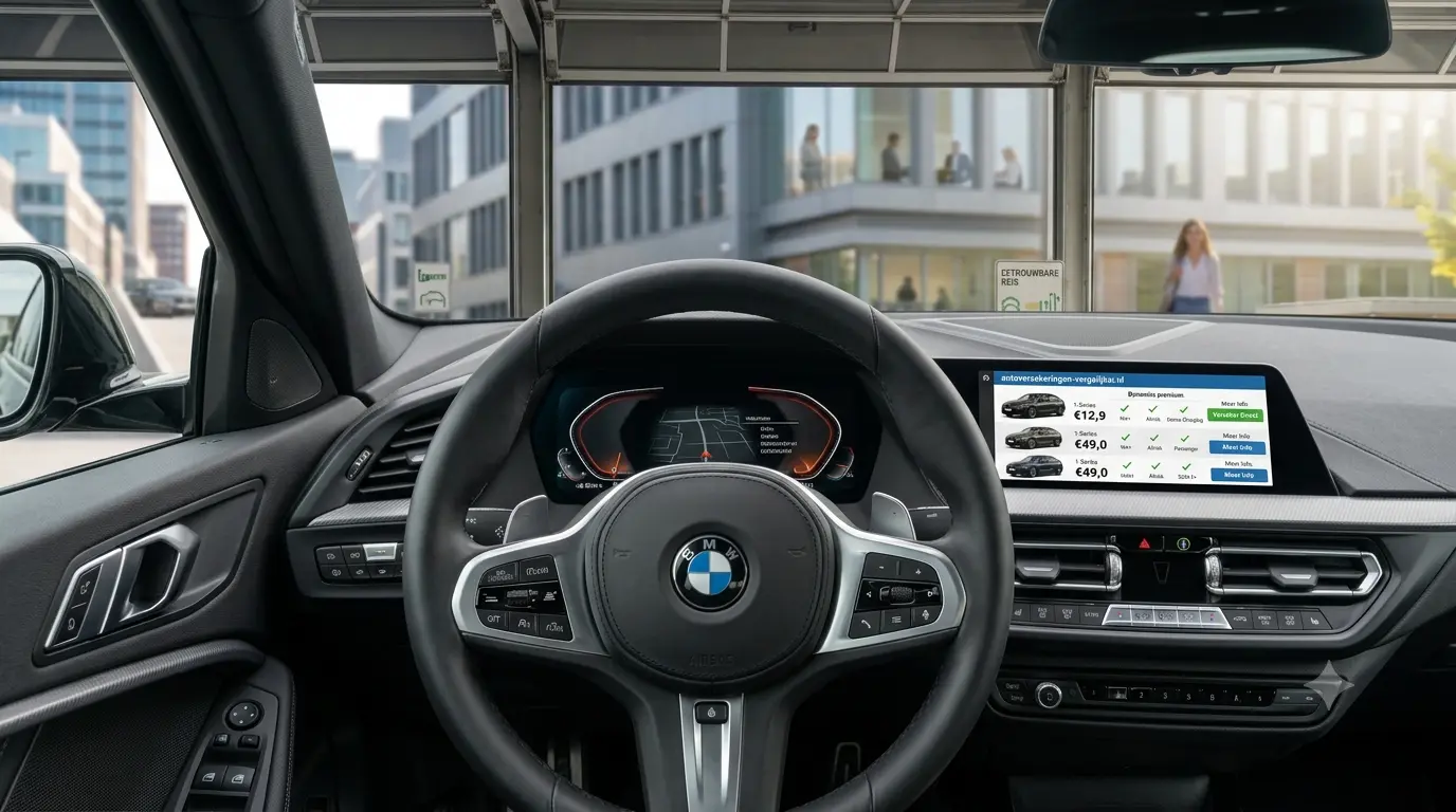 BMW 1-Serie interieur met Curved Display en SCM alarmklasse invloed op verzekeringspremie