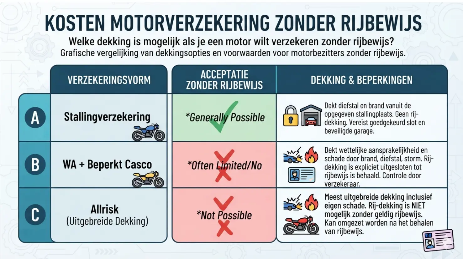 Kosten motorverzekering zonder rijbewijs - overzicht per situatie