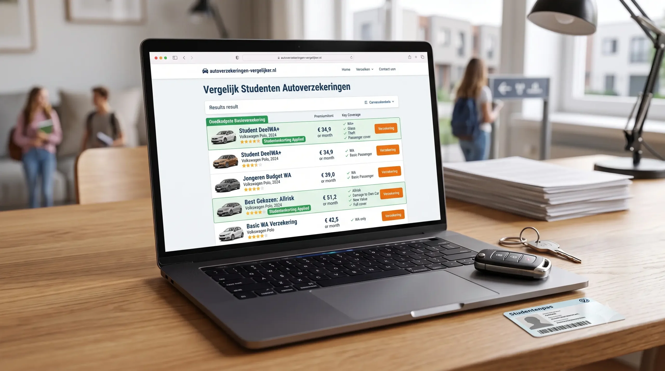 Studenten autoverzekering vergelijker laptop met resultaten 2026